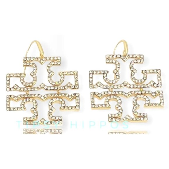 Tory Burch Gold-Plated Rhinestone Geometric Dangle Earring - Picture 1 of 3